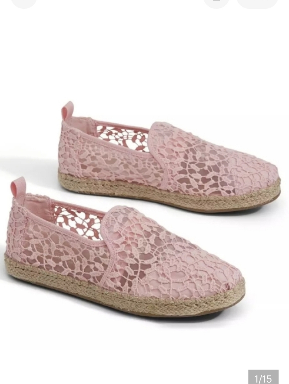 TOMS Pink Lace Espadrille Loafers Size 8